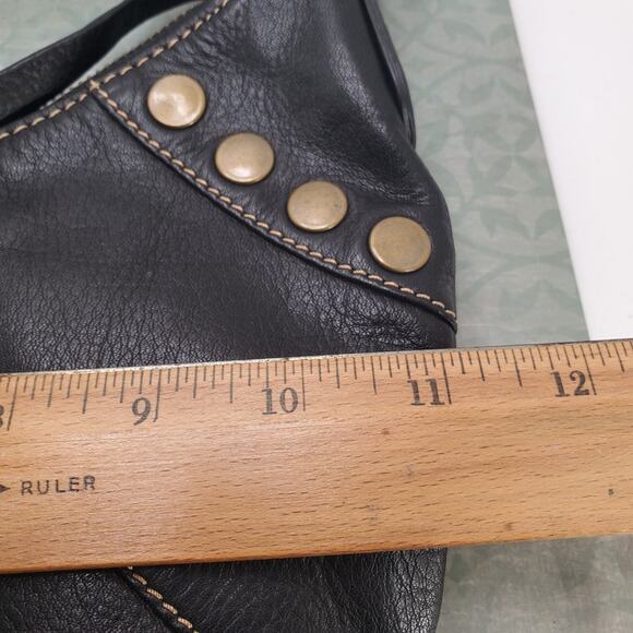 J.F. Fine Leather Shoulder Bag Brown Studded Y2K Flap Snap Outside Zip 6x11 inch - Picture 8 of 11